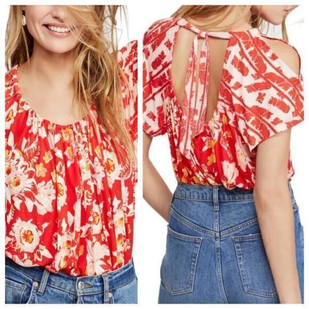 FREE PEOPLE top Baja Babe Relaxed Stylish strawberry combo OB966874 size large